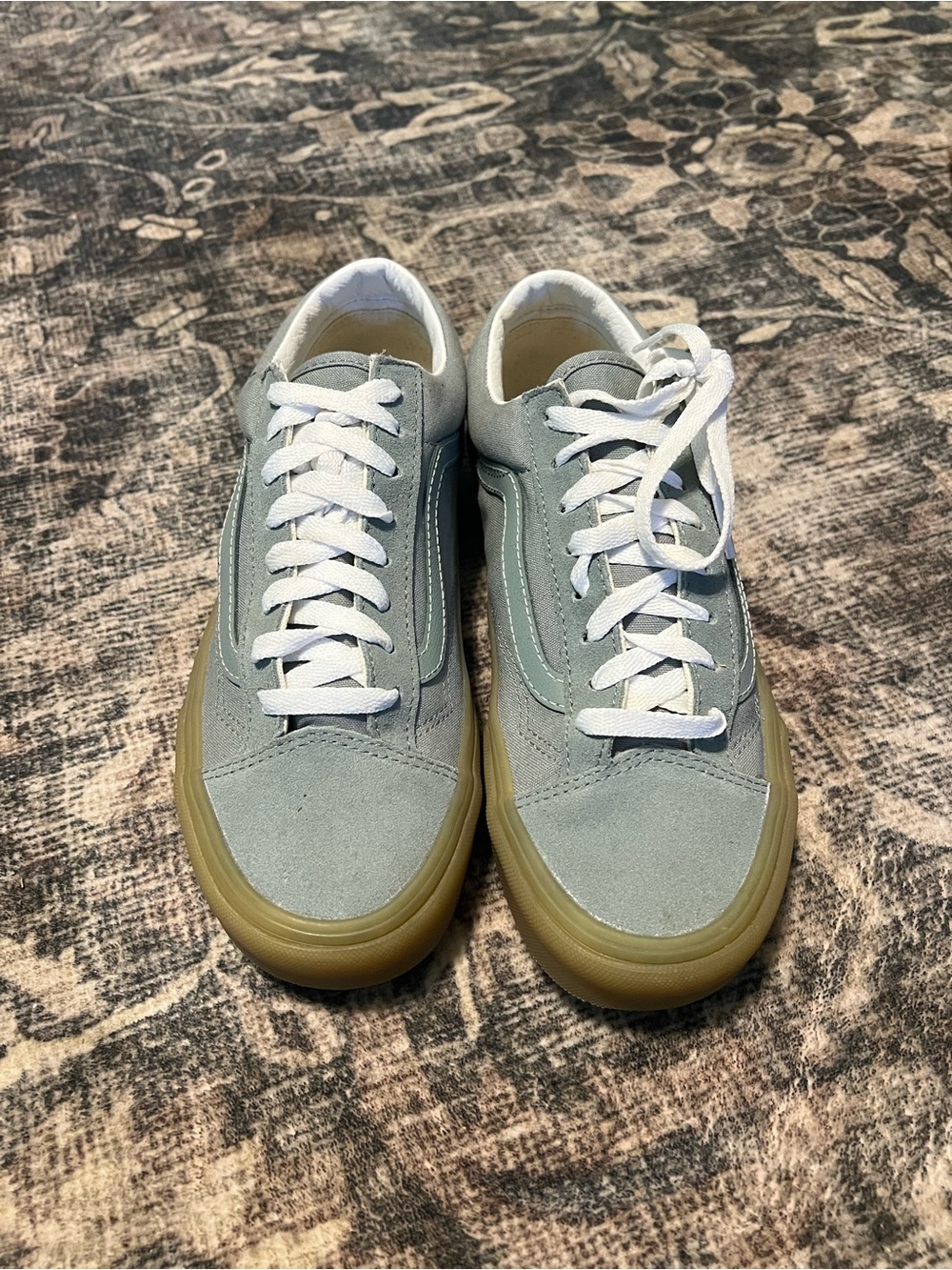 Vans Suede Low-Top Sneakers in Light Blue with Gum Sole